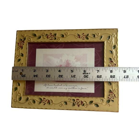 Vintage Ornate Yellow Floral Metal Picture Frame With Red Green Rose Design - Picture 4 of 7